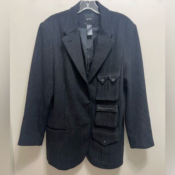 SMYTHE Surplus Cargo Blazer Jacket Wool Blend Black Size M - Picture 4 of 12